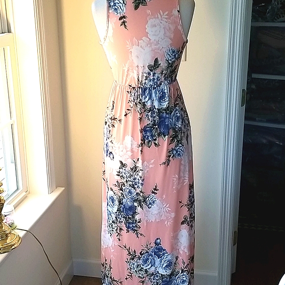 EGS 😘by Éloges Peach Floral Maxi SUMMER Dress in Coral Pink - Picture 7 of 13